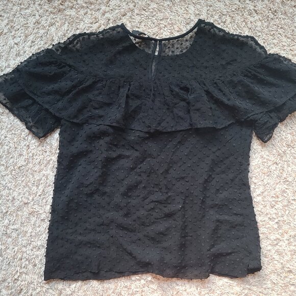 J. Crew Women's Textured Swiss Clip Dot Black Silk Blend Top Size 6 - Picture 2 of 5